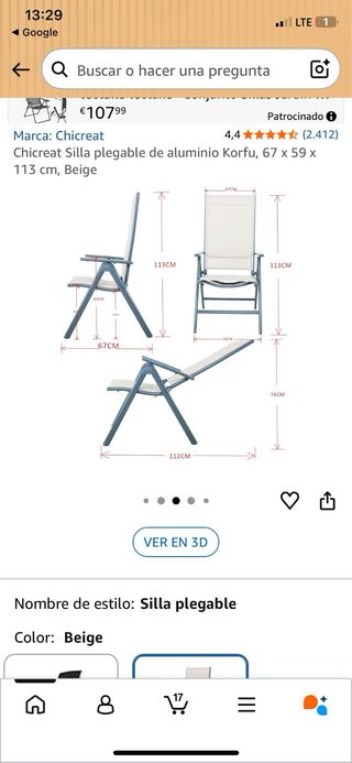 2 Hamacas Terraza Beige/Gris Plegables