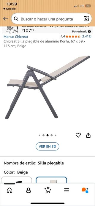 2 Hamacas Terraza Beige/Gris Plegables