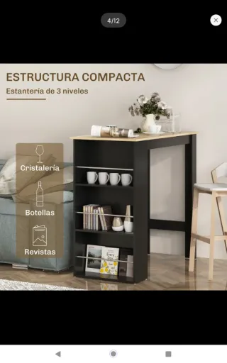 Mesa de cocina alta con estantes