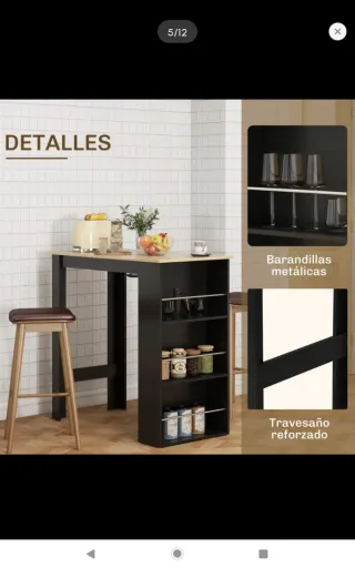 Mesa de cocina alta con estantes