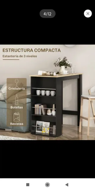 Mesa alta bar cocina con estantería