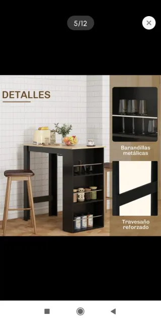 Mesa alta bar cocina con estantería