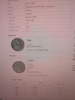 Estados Pontificios 10 Soldi 1867 Plata