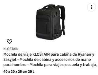 Mochila KLOSTAIN cabina Ryanair/Easyjet