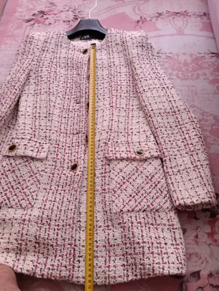 Abrigo Zara Tweed Rojo y Blanco