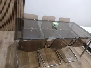 Mesa Comedor Cristal 180x85cm + 6 Sillas