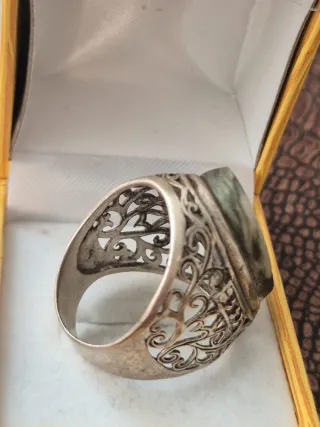 Anillo Plata 925 con Piedra Verde y Circonitas.