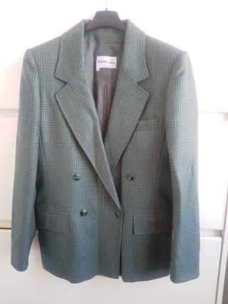 Blazer Doppio Petto Vintage Quadri Grigio Large