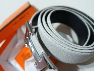 Cinturón Hermès Blanco Hebilla Plateada