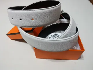 Cinturón Hermès Blanco Hebilla Plateada