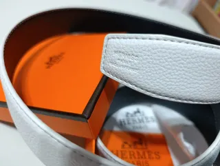 Cinturón Hermès Blanco Hebilla Plateada