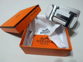 Cinturón Hermès Blanco Hebilla Plateada