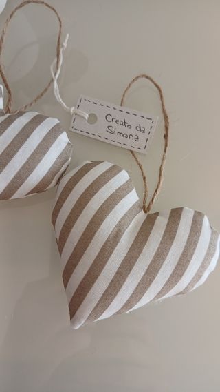 8 Cuori Decorativi Righe Beige Shabby Chic