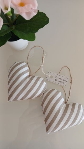 8 Cuori Decorativi Righe Beige Shabby Chic