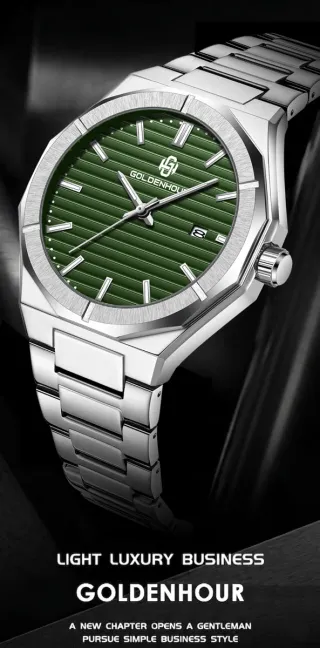 Reloj GOLDENHOUR Hombre Verde y Plata