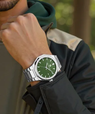 Reloj GOLDENHOUR Hombre Verde y Plata