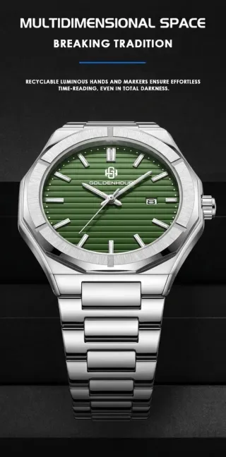 Reloj GOLDENHOUR Hombre Verde y Plata