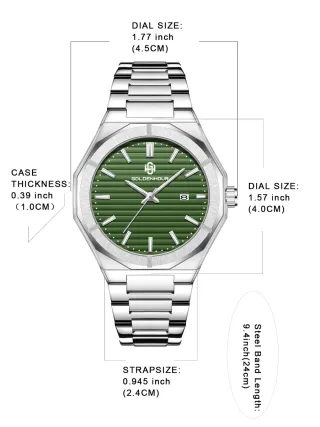 Reloj GOLDENHOUR Hombre Verde y Plata