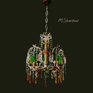 Lampadario oro e cristalli verdi