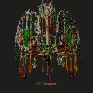 Lampadario oro e cristalli verdi