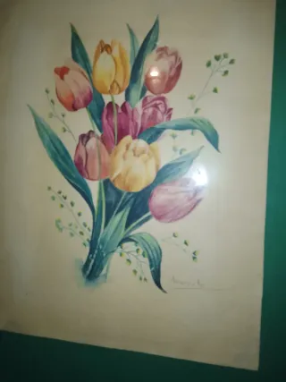 Cuadro flores marco madera