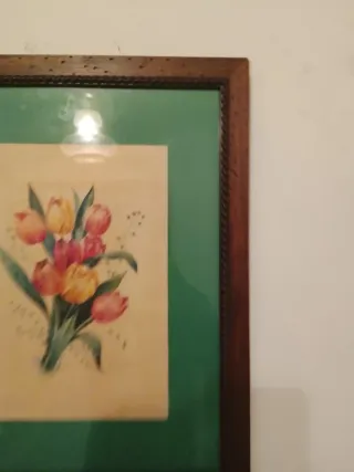 Cuadro flores marco madera