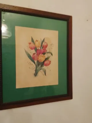 Cuadro flores marco madera