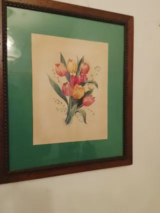 Cuadro flores marco madera