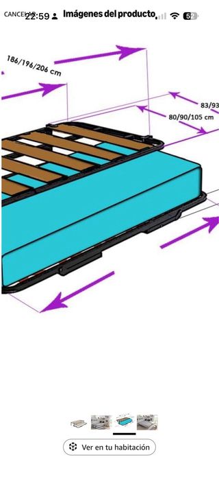 Somier nido 90cm metal y madera