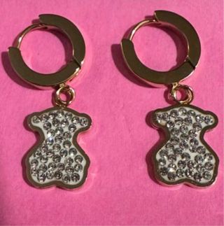 Pendientes Tous Oso Blanco y Dorado Sin Usar
