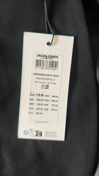 Traje Jack & Jones Negro con etiquetas