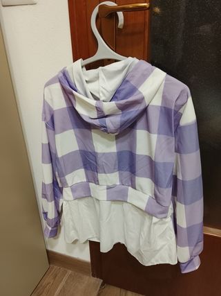 Sudadera cuadros morado y blanco