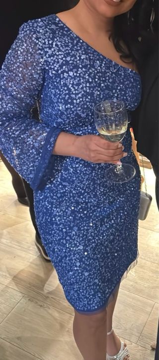 Vestido fiesta lentejuelas azul y plata