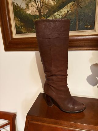 Botas Uterque Piel Marrón Talla 37 Tacón 8.5cm