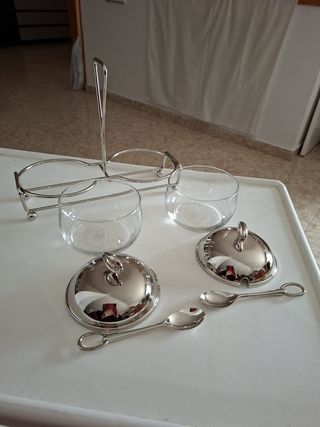 Juego salsera/mermelada cristal y metal