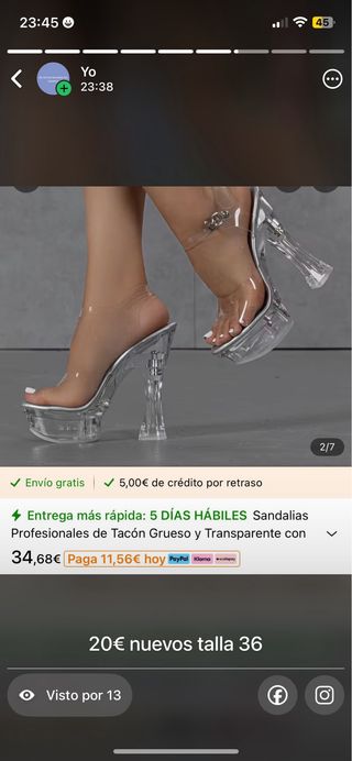 Sandalias de tacón transparente talla 36
