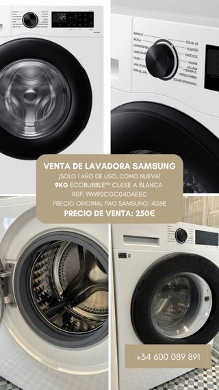 Lavadora 1 año de uso, Samsung 9kg Ecobubble