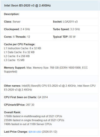 Procesador Intel XEON E5-2620 V3 socket LGA2011-v3