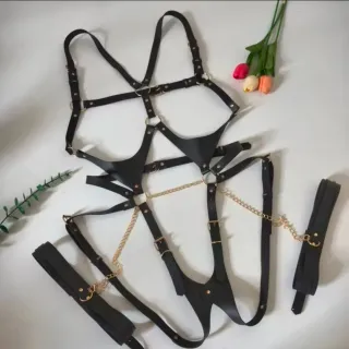 Harness Lingerie Nero/Oro sexywear set costume pel