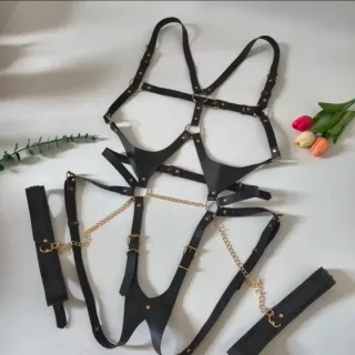 Harness Lingerie Nero/Oro sexywear set costume pel