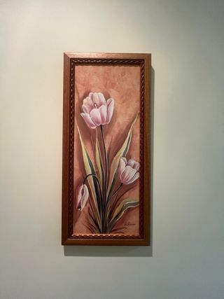Cuadro de tulipanes rosas y marrones