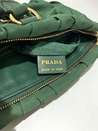 Prada Tessuto Gaufre Nylon Satchel Forest Green