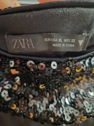 Top ZARA Satén Lentejuelas Negro