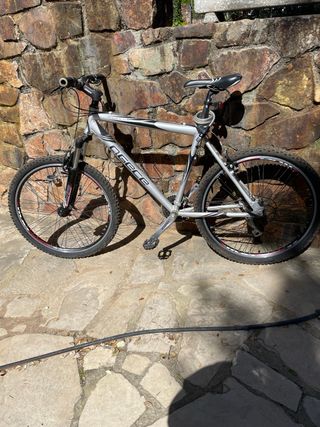 Bicicleta de montaña plateada