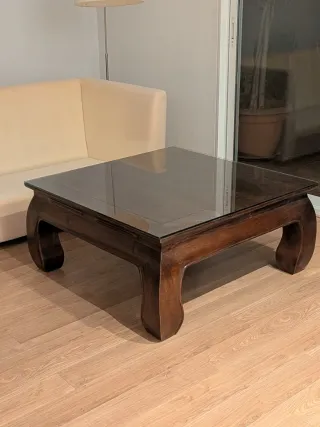 Mesa de centro cuadrada madera y cristal
