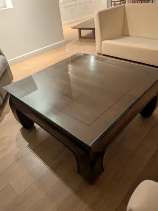 Mesa de centro cuadrada madera y cristal