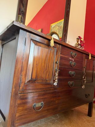 Cómoda Colonial Madera Maciza con Espejo