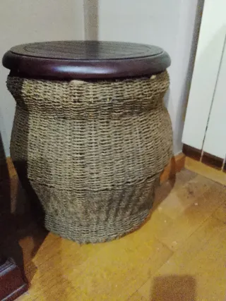 Cubo de almacenamiento de yute y madera