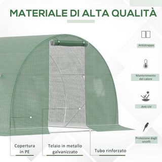 Serra da Giardino e Orto 4,5x3x2m con Copertura in PE, Serra per Piante con Porta e Finestre Scorrevoli, Verde