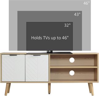 Mobile TV 46" Max in Agglomerate e Legno, Mobile TV Moderno con 2 Ripiani Aperti Regolabili e Armadio, 110X39X48.8 Cm, Colore Legno e Bianco